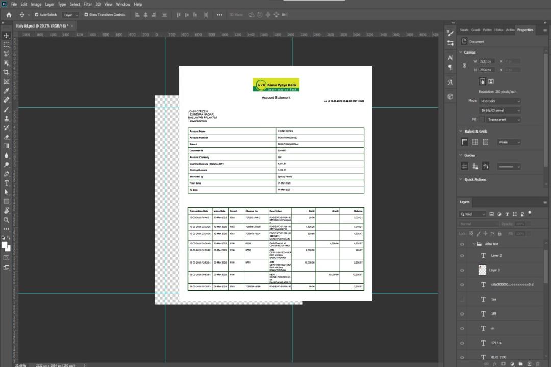 Inde Karur Vysya Bank Relevé de compte Modèle Word et PDF template